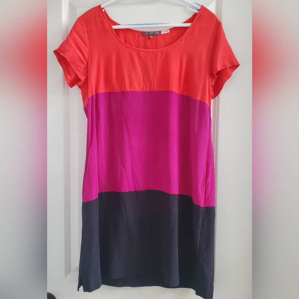 Matty M Silk Red, Pink, and Black Colorblock Dress
